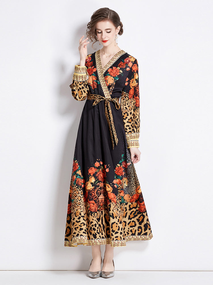 Fashion versatile waist print dress