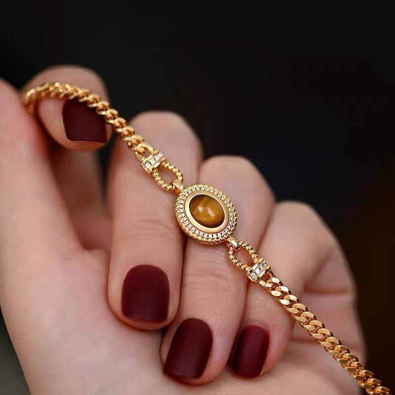S925 Sterling Silver Tiger's Eye Retro Bracelet