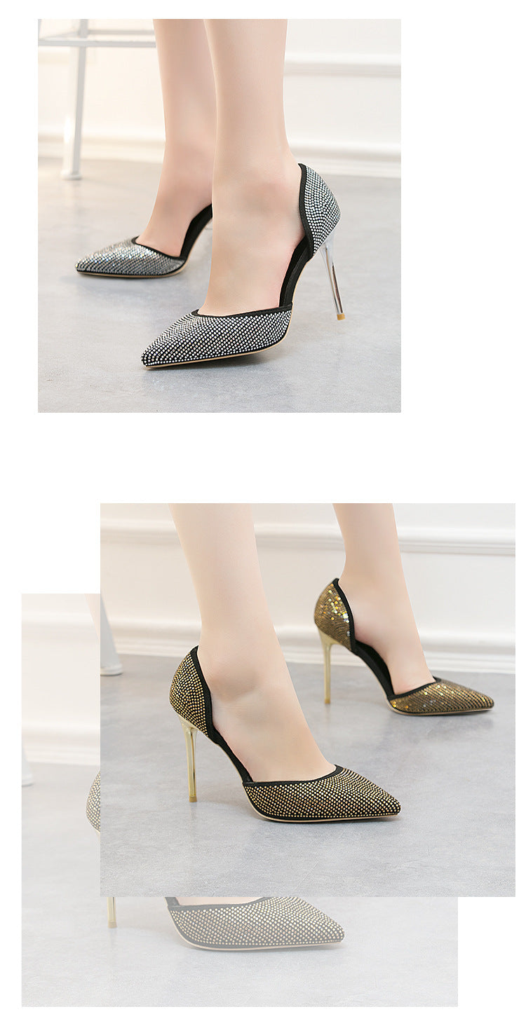 Stylish pointed elegant rhinestone high heels