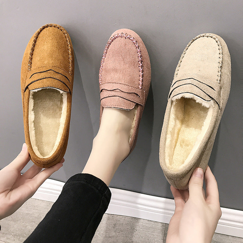 Fashion flat-bottomed beef tendon soft-soled velvet loafers