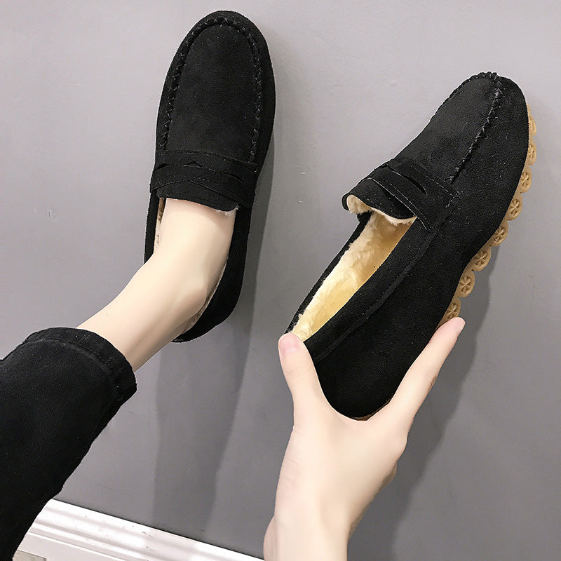 Fashion flat-bottomed beef tendon soft-soled velvet loafers