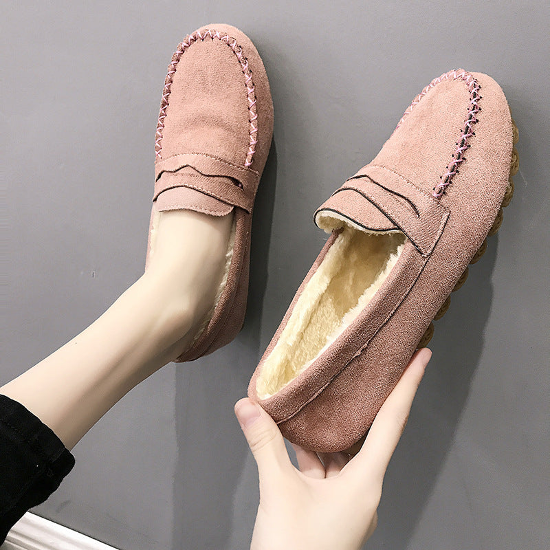 Fashion flat-bottomed beef tendon soft-soled velvet loafers