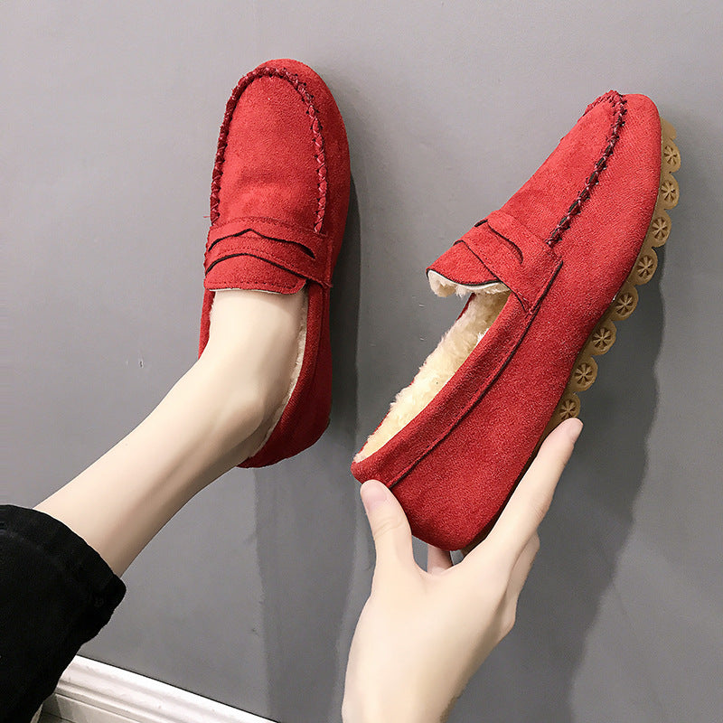 Fashion flat-bottomed beef tendon soft-soled velvet loafers