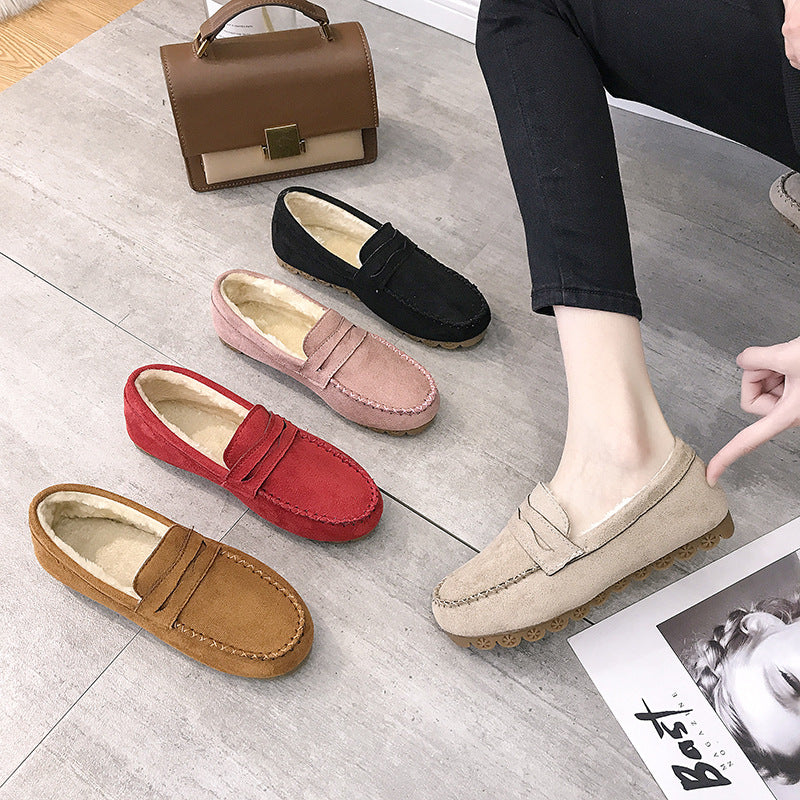 Fashion flat-bottomed beef tendon soft-soled velvet loafers