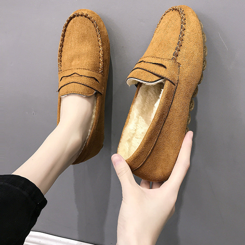 Fashion flat-bottomed beef tendon soft-soled velvet loafers