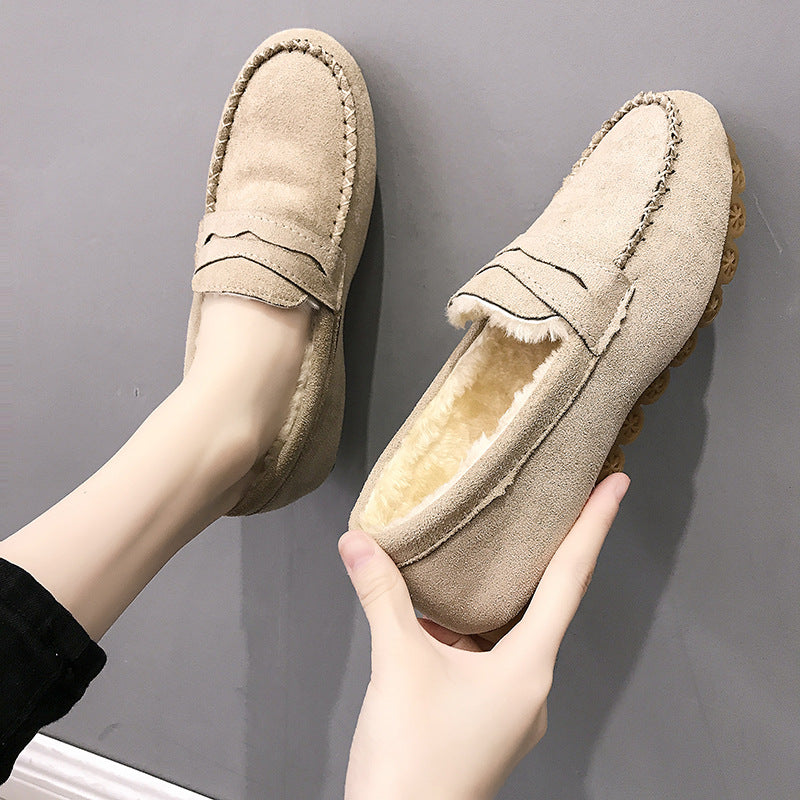 Fashion flat-bottomed beef tendon soft-soled velvet loafers