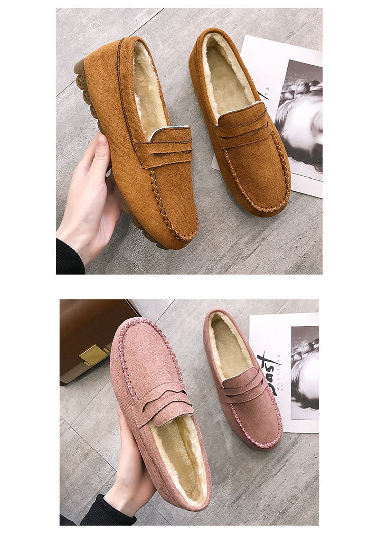 Fashion flat-bottomed beef tendon soft-soled velvet loafers