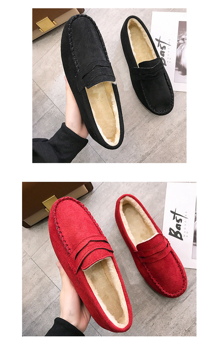 Fashion flat-bottomed beef tendon soft-soled velvet loafers