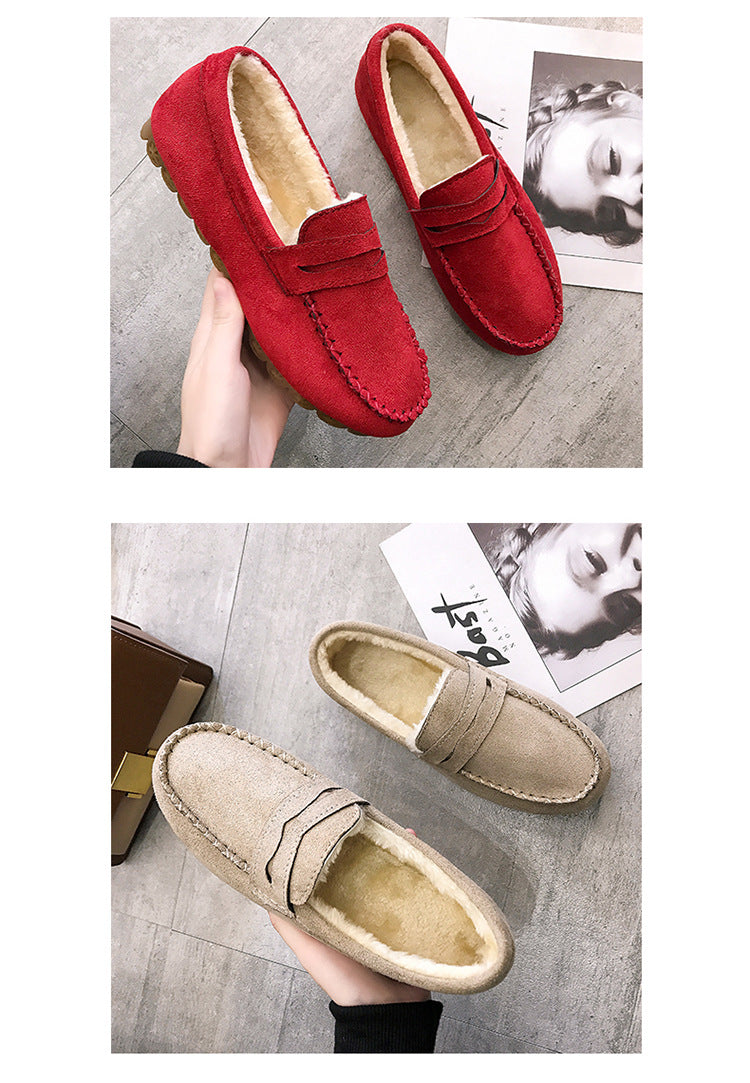 Fashion flat-bottomed beef tendon soft-soled velvet loafers