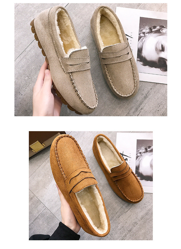 Fashion flat-bottomed beef tendon soft-soled velvet loafers