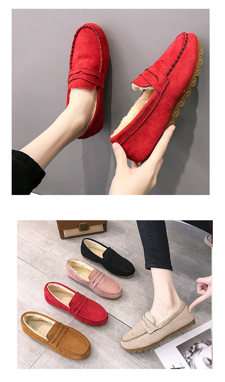 Fashion flat-bottomed beef tendon soft-soled velvet loafers