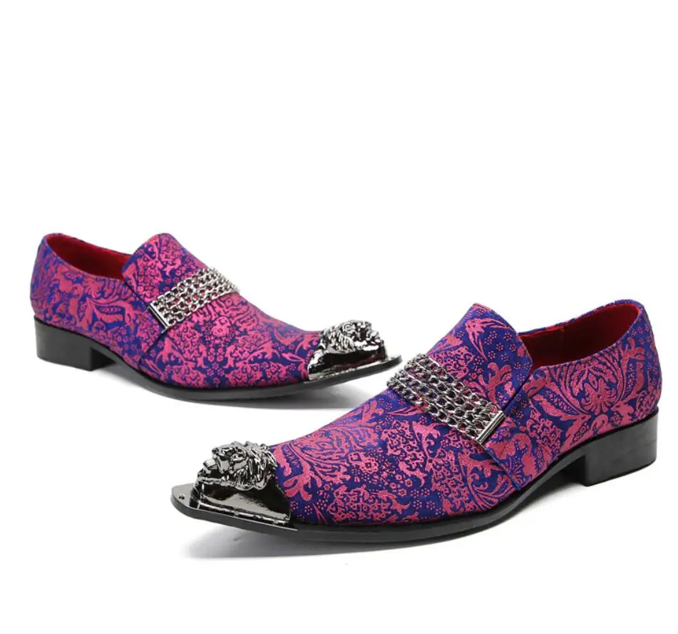 Purple embroidered pointy Chelsea shoes men's dress shoes