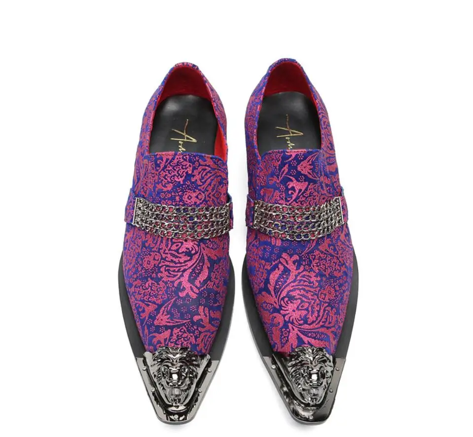 Purple embroidered pointy Chelsea shoes men's dress shoes