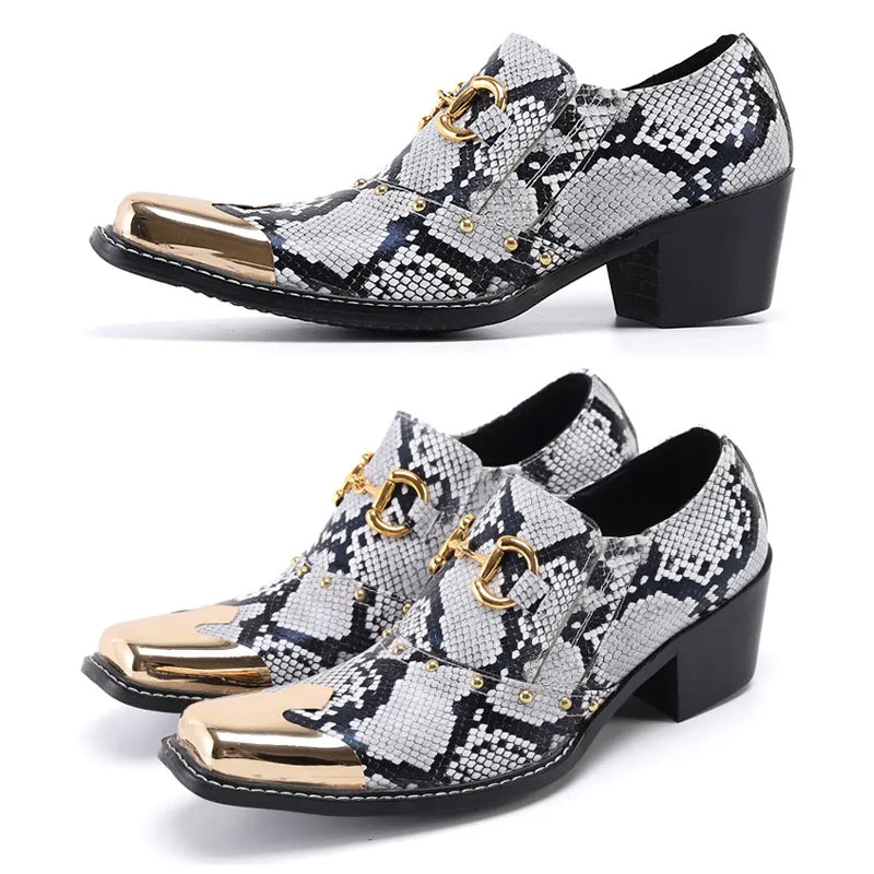 White flat head python patterned dress shoes