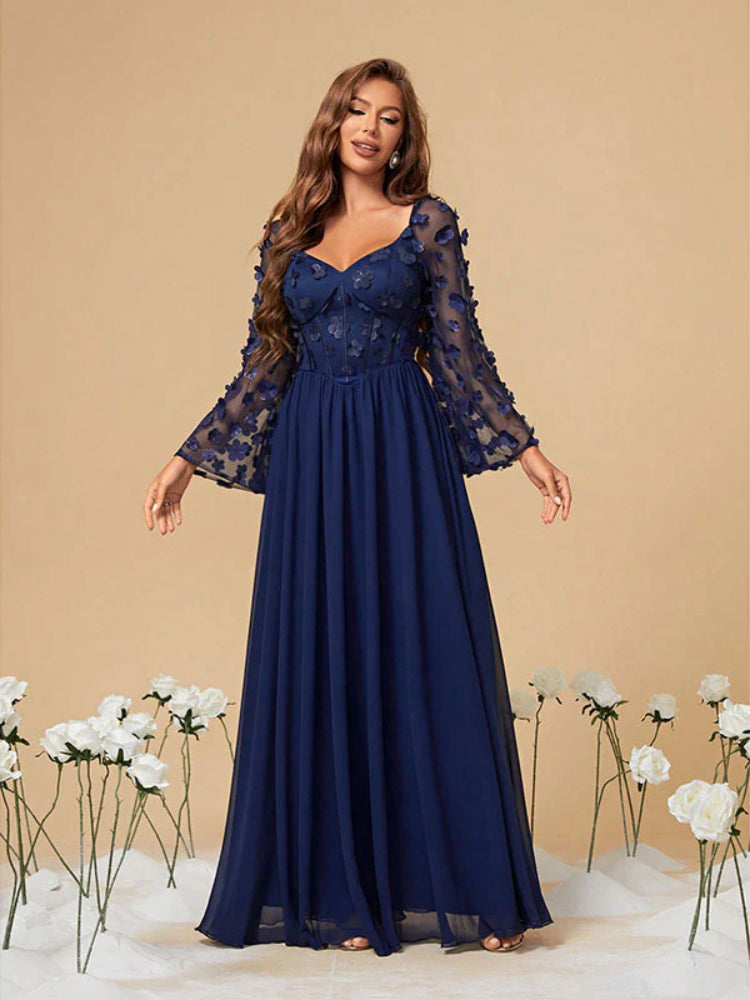 Fashion plus size chiffon embroidered lace sleeve dress