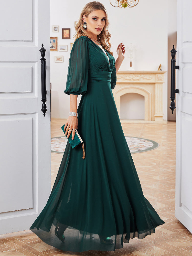 Green Chiffon V-Neck Curve Dress