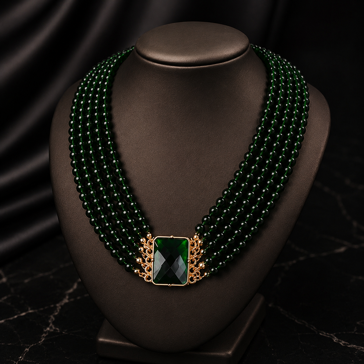 Luxury Multi Strand Emerald Green Beaded Necklace and Earrings Jewelry Set