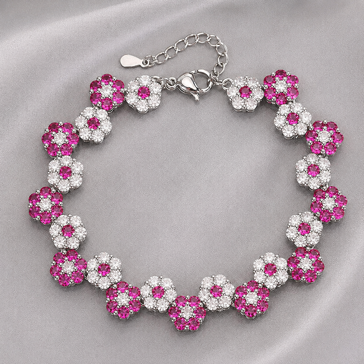 Romantic Pink Floral Necklace Bracelet Earrings Jewelry Set