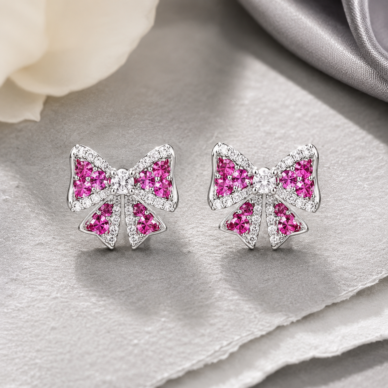 Romantic Pink Floral Necklace Bracelet Earrings Jewelry Set