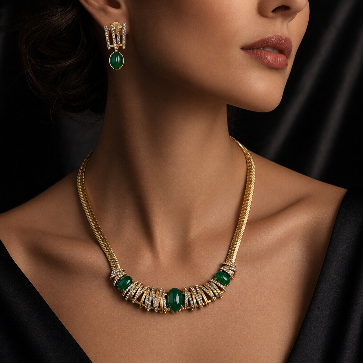 Luxury Emerald Green Necklace and Earrings Jewelry Set