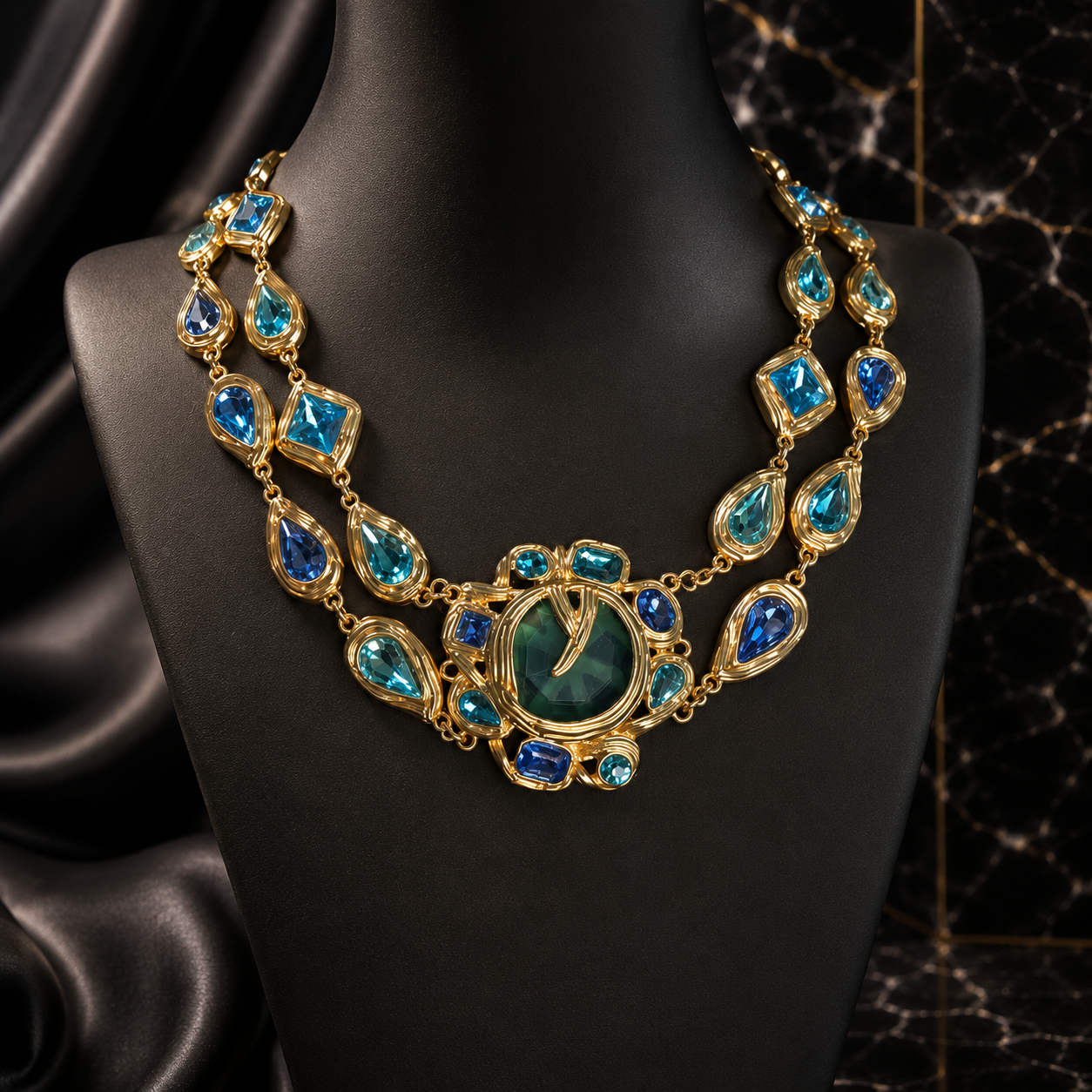 Parure de bijoux collier et bracelet en pierres précieuses de luxe bleu-vert