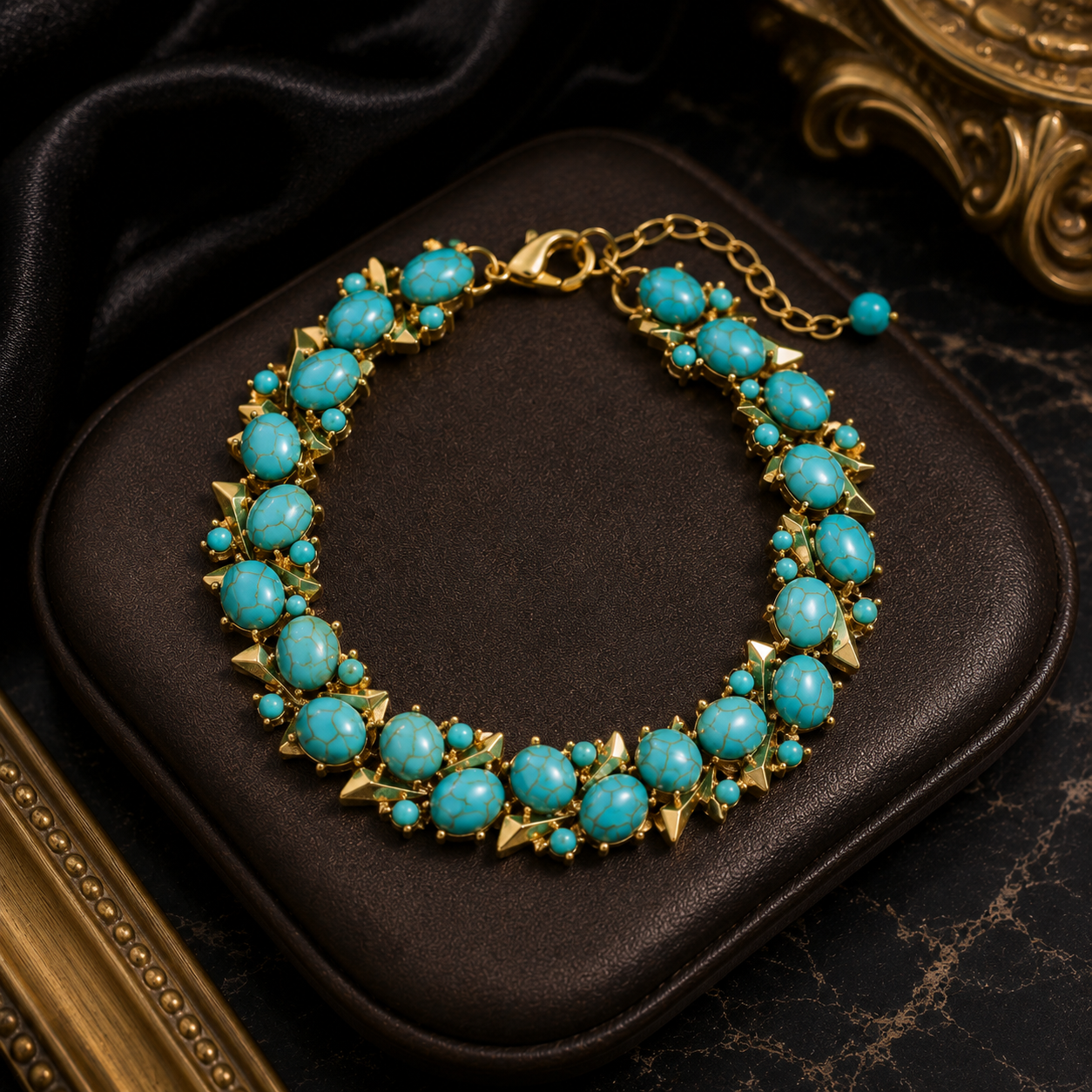 Luxury Turquoise Beaded Necklace Earrings Bracelet Jewelry Set