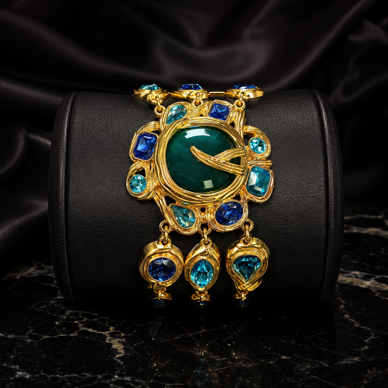 Luxury Peacock Blue Green Crystal Necklace and Bracelet Jewelry Set