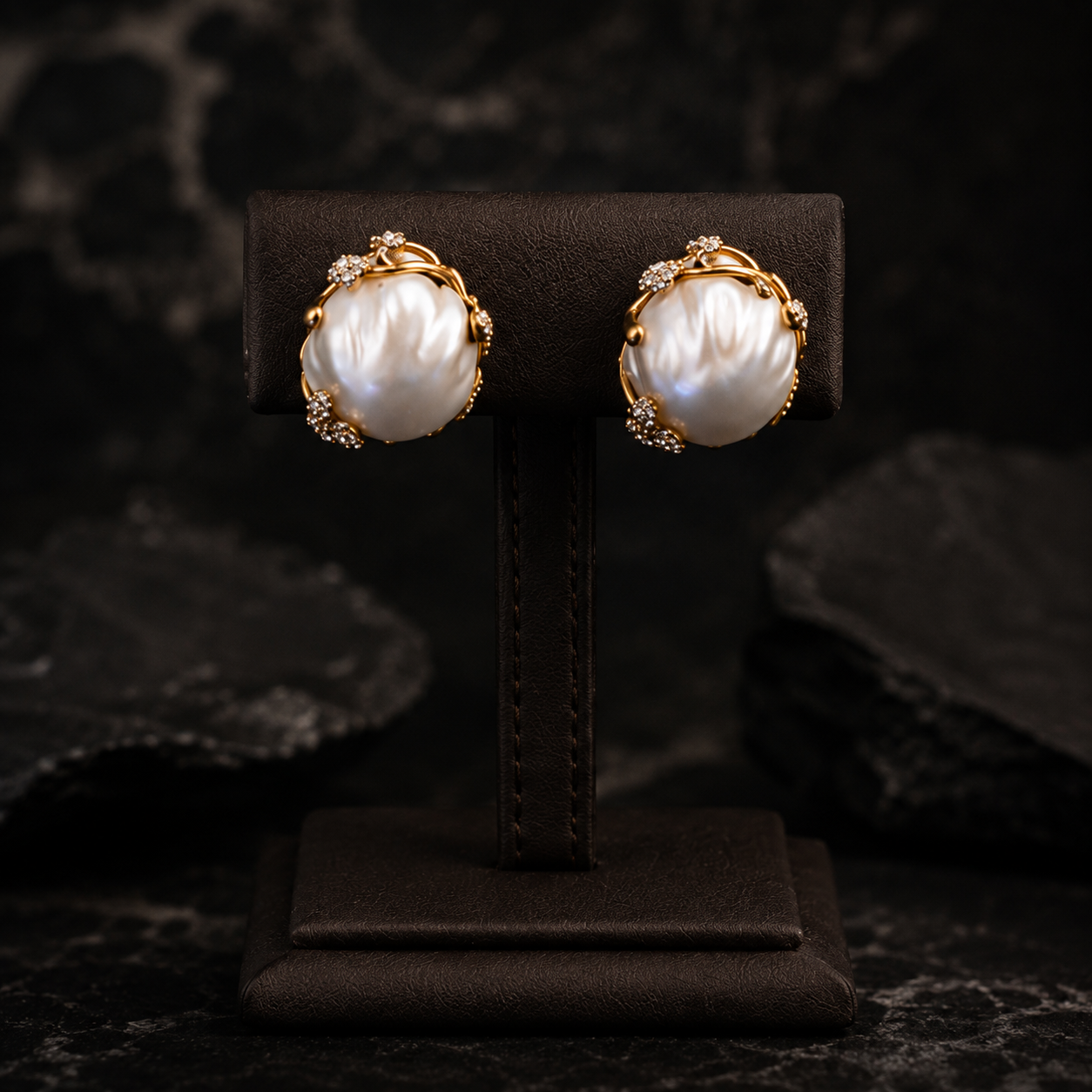 Luxury Baroque Pearl Necklace Ring and Earrings Jewelry Set for Women
