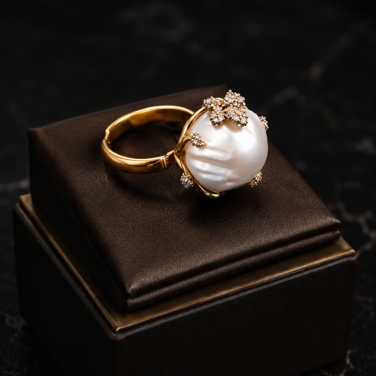 Luxury Baroque Pearl Necklace Ring and Earrings Jewelry Set for Women
