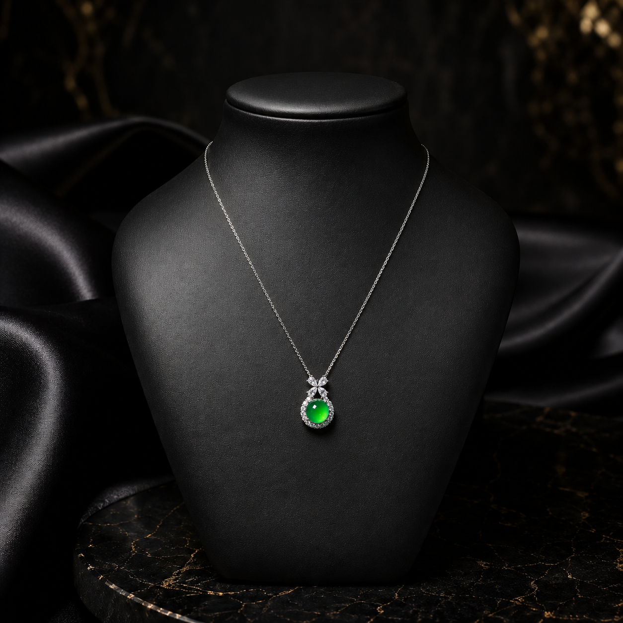 Jade Bow Round Pendant Necklace for Women Elegant Green Gem Jewelry