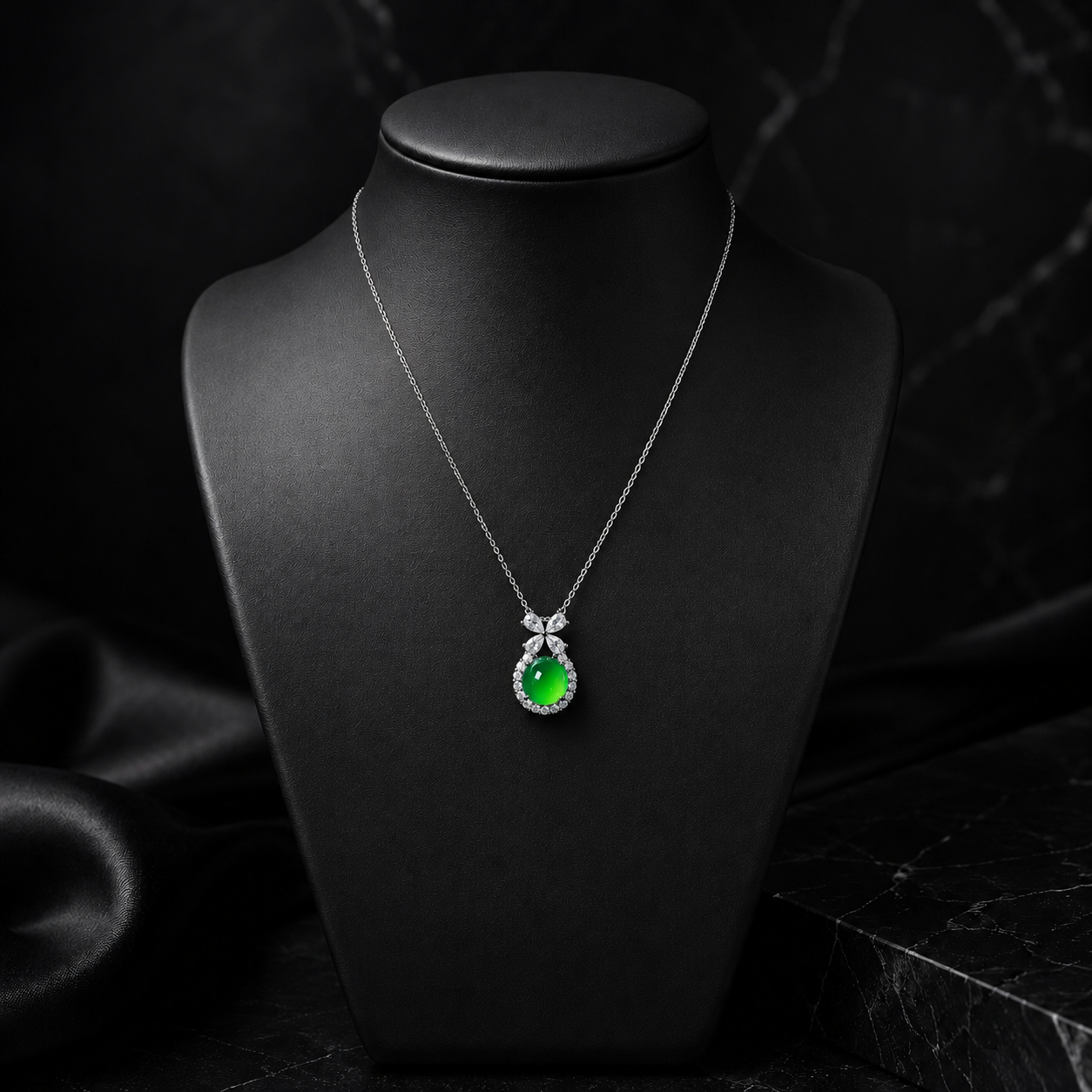 Jade Bow Round Pendant Necklace for Women Elegant Green Gem Jewelry