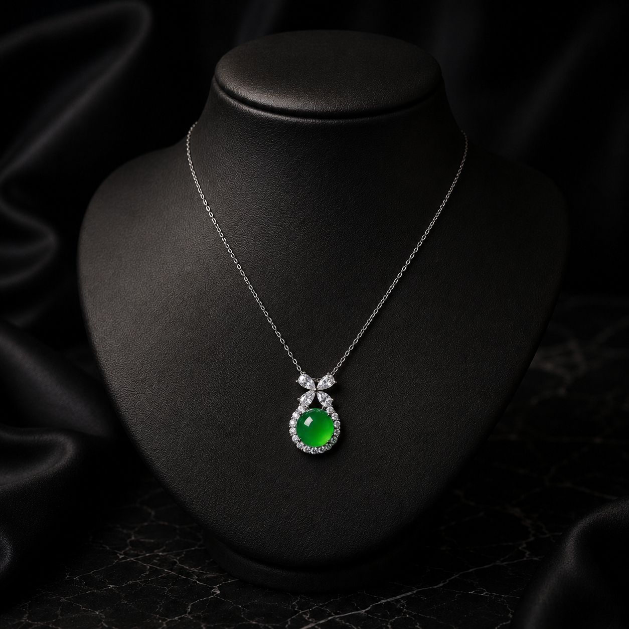 Jade Bow Round Pendant Necklace for Women Elegant Green Gem Jewelry