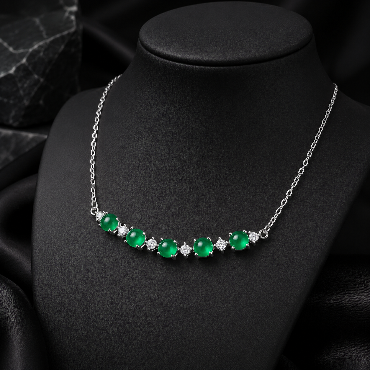 Elegant Jade Five-Stone Necklace for Women Minimalist Crystal Chain Jewelry