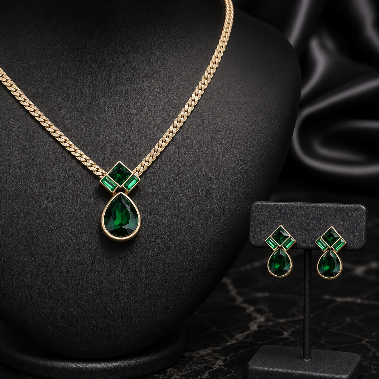 Collier de luxe de style vintage et parure de bijoux Collier serpent émeraude vintage