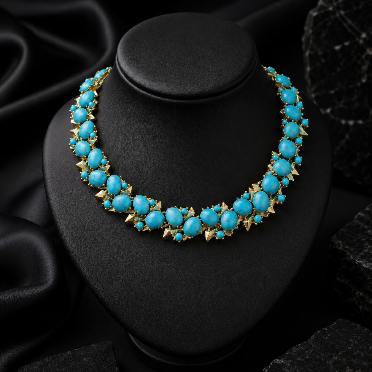 Parure de bijoux de luxe Collier Boucles d'oreilles Bracelet Perles Turquoise
