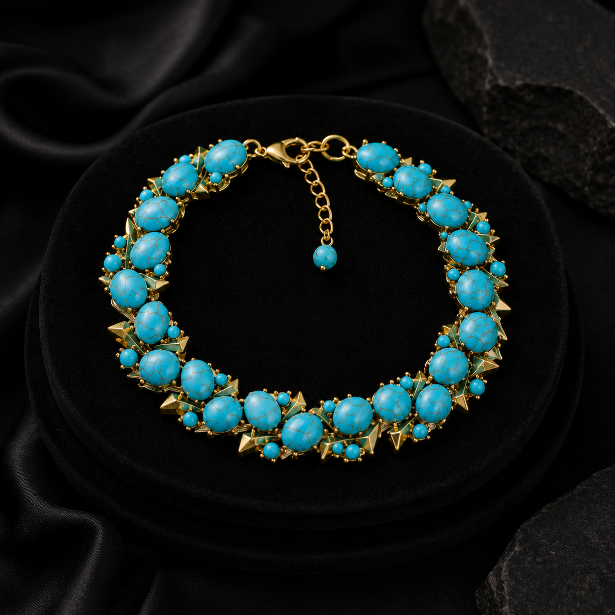 Parure de bijoux de luxe Collier Boucles d'oreilles Bracelet Perles Turquoise
