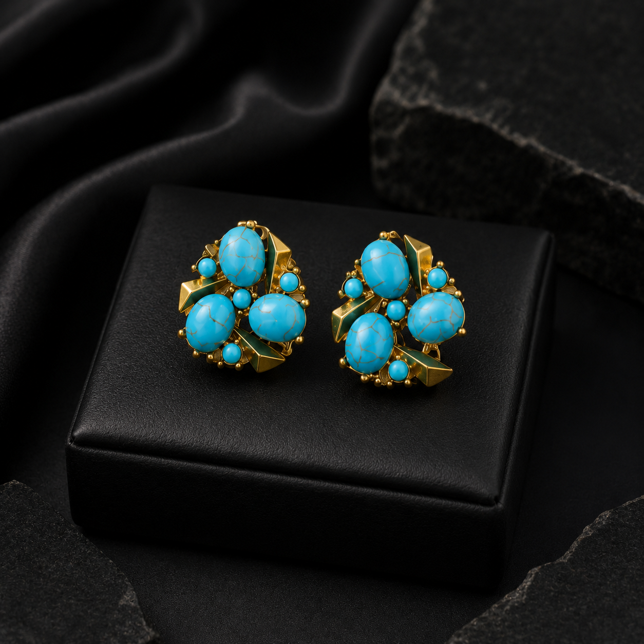 Parure de bijoux de luxe Collier Boucles d'oreilles Bracelet Perles Turquoise