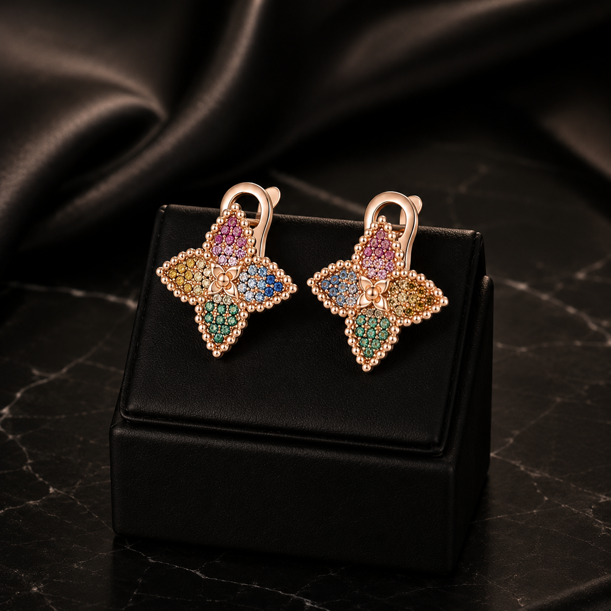 Luxury Multicolor Clover Pendant Necklace and Earrings Jewelry Set for Women