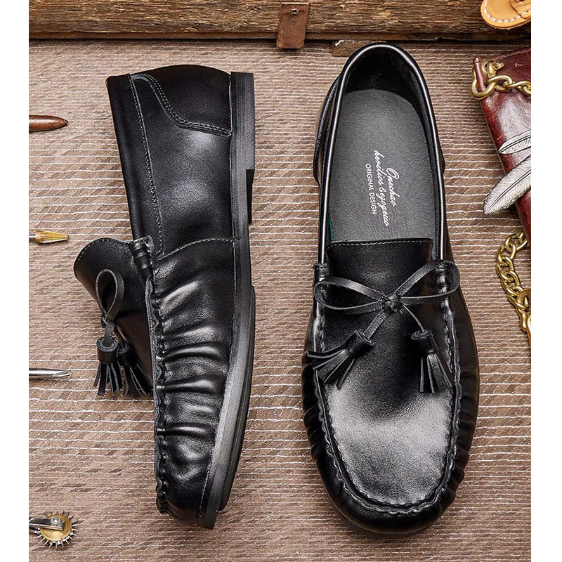 black Leather flat bottom men's leisure business loafers