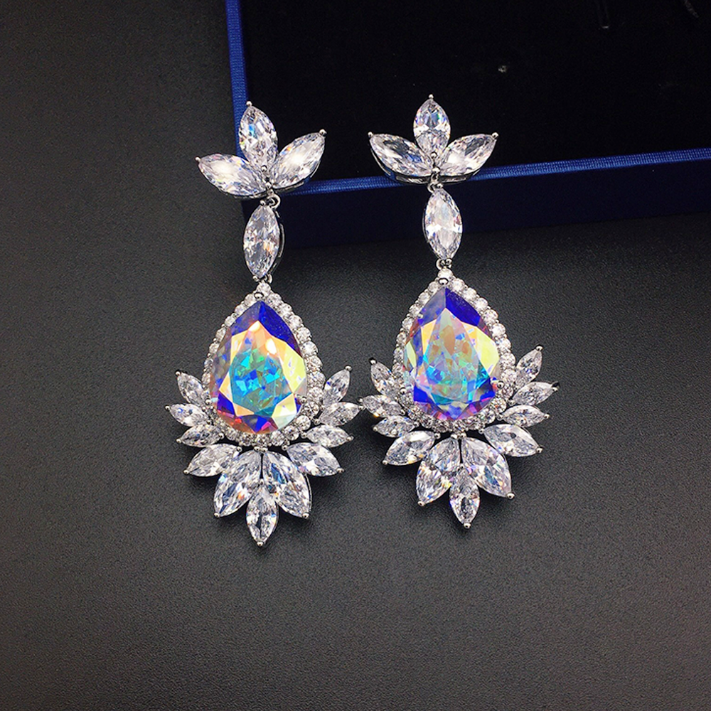 Luxury Sapphire Blue Crystal Floral Drop Earrings for Women