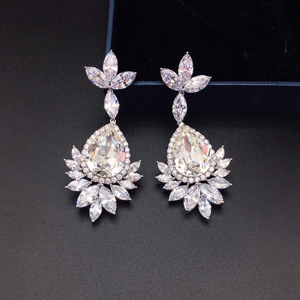 Luxury Sapphire Blue Crystal Floral Drop Earrings for Women