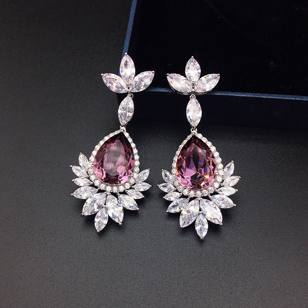 Luxury Sapphire Blue Crystal Floral Drop Earrings for Women