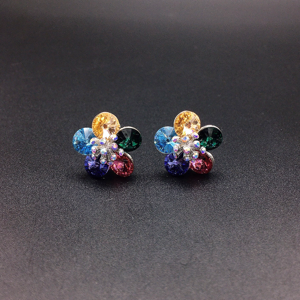 Boucles d'oreilles clous fleur en cristal multicolore pour femmes