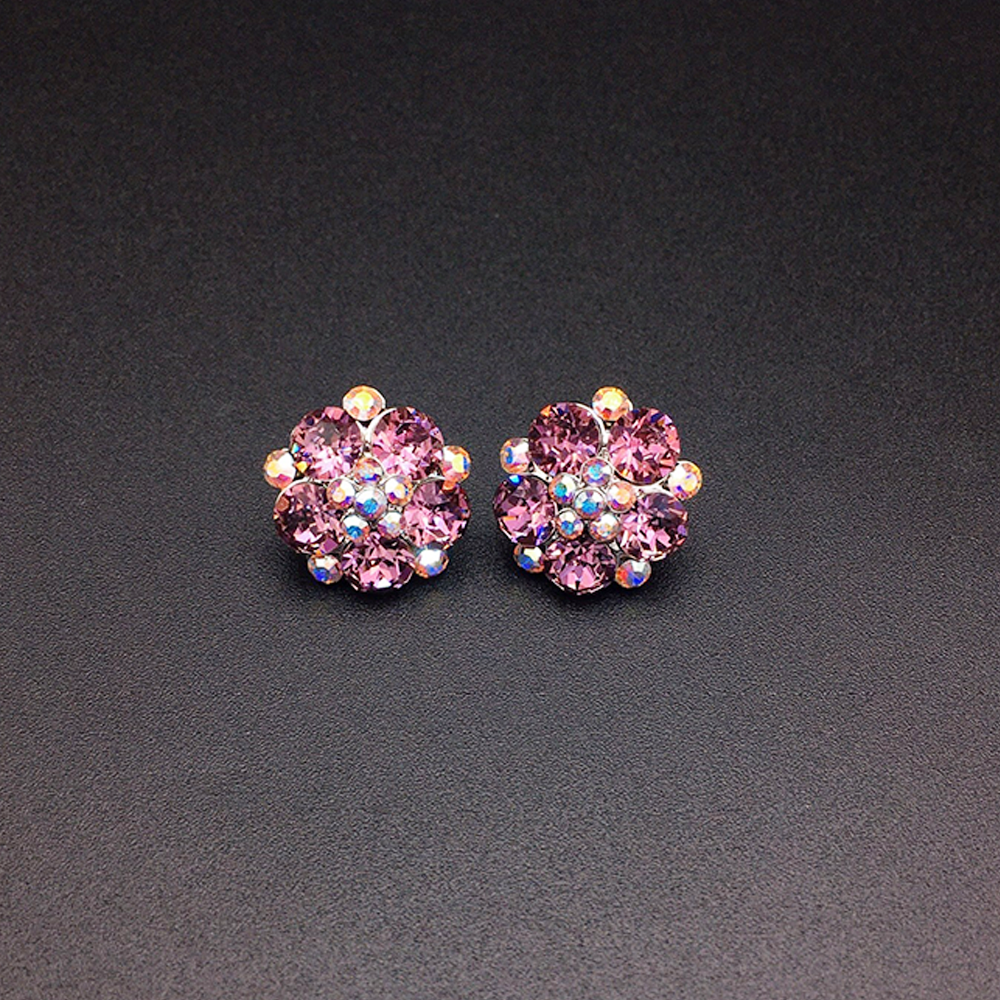 Boucles d'oreilles clous Fleur de cristal rose Rosy pour femmes
