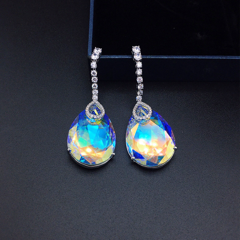 Boucles d'oreilles pendantes surdimensionnées bleu marine de luxe pour femmes