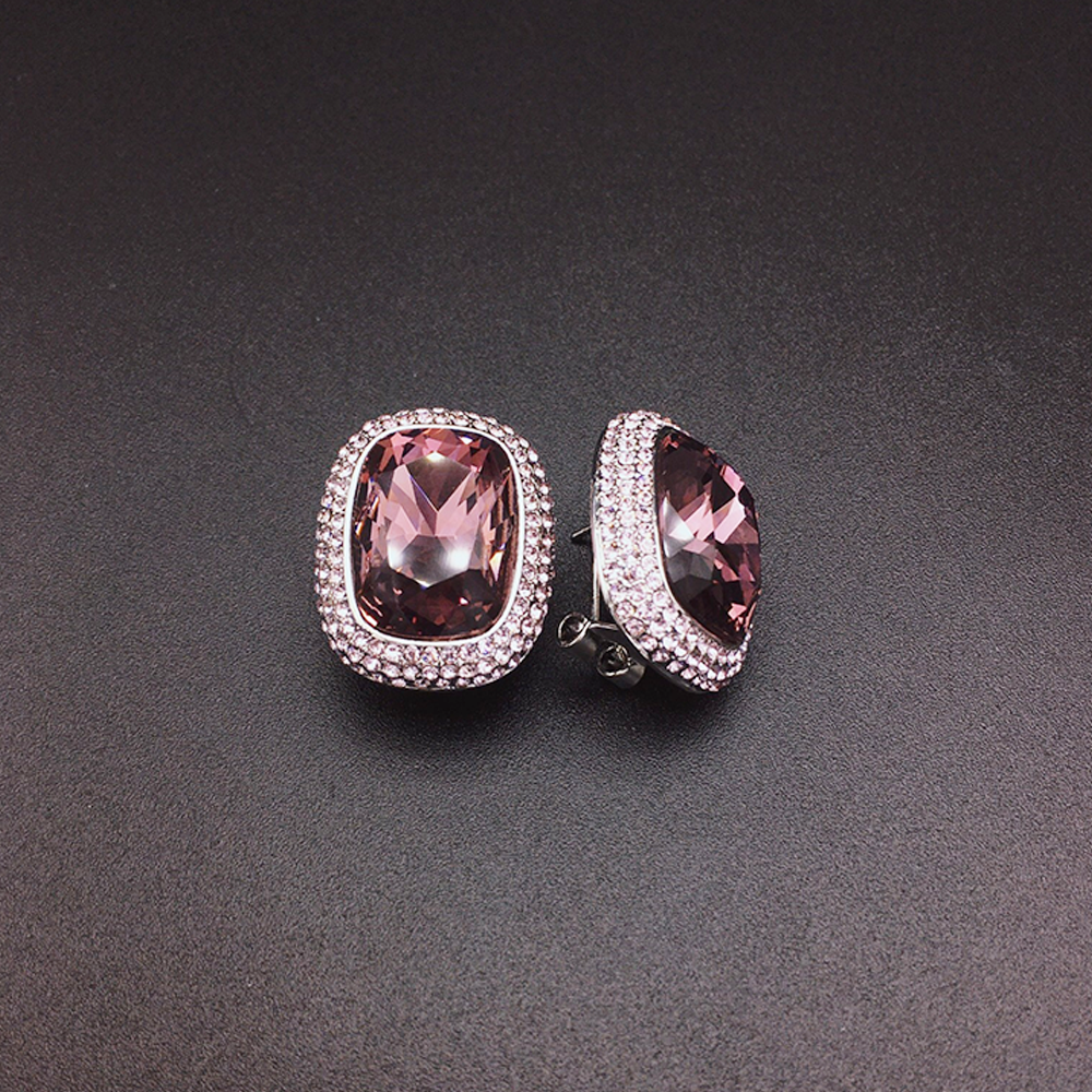 Boucles d'oreilles clous de luxe pour femmes, en cristal blanc taille coussin