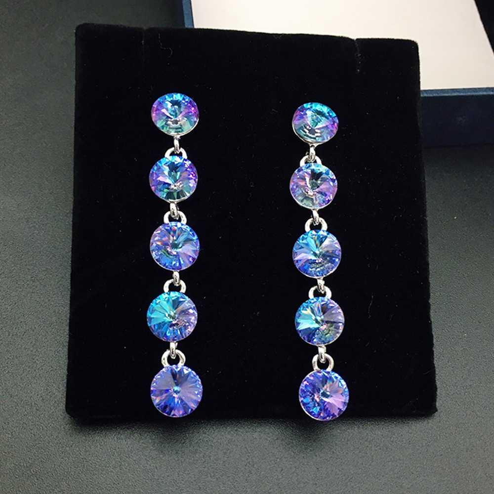 Boucles d'oreilles pendantes élégantes bleu aqua à cinq pierres pour femmes