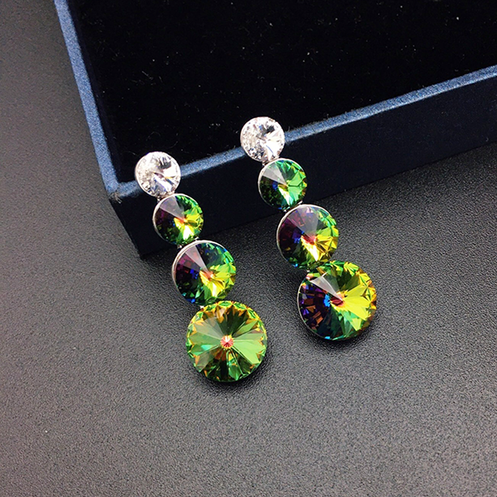 Elegant Green Triple Crystal Drop Earrings for Women