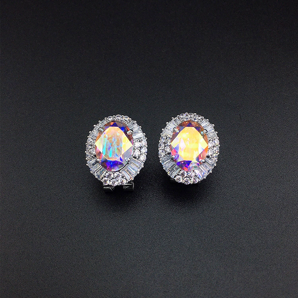 Luxury Violet Blue Oval Crystal Stud Earrings for Women