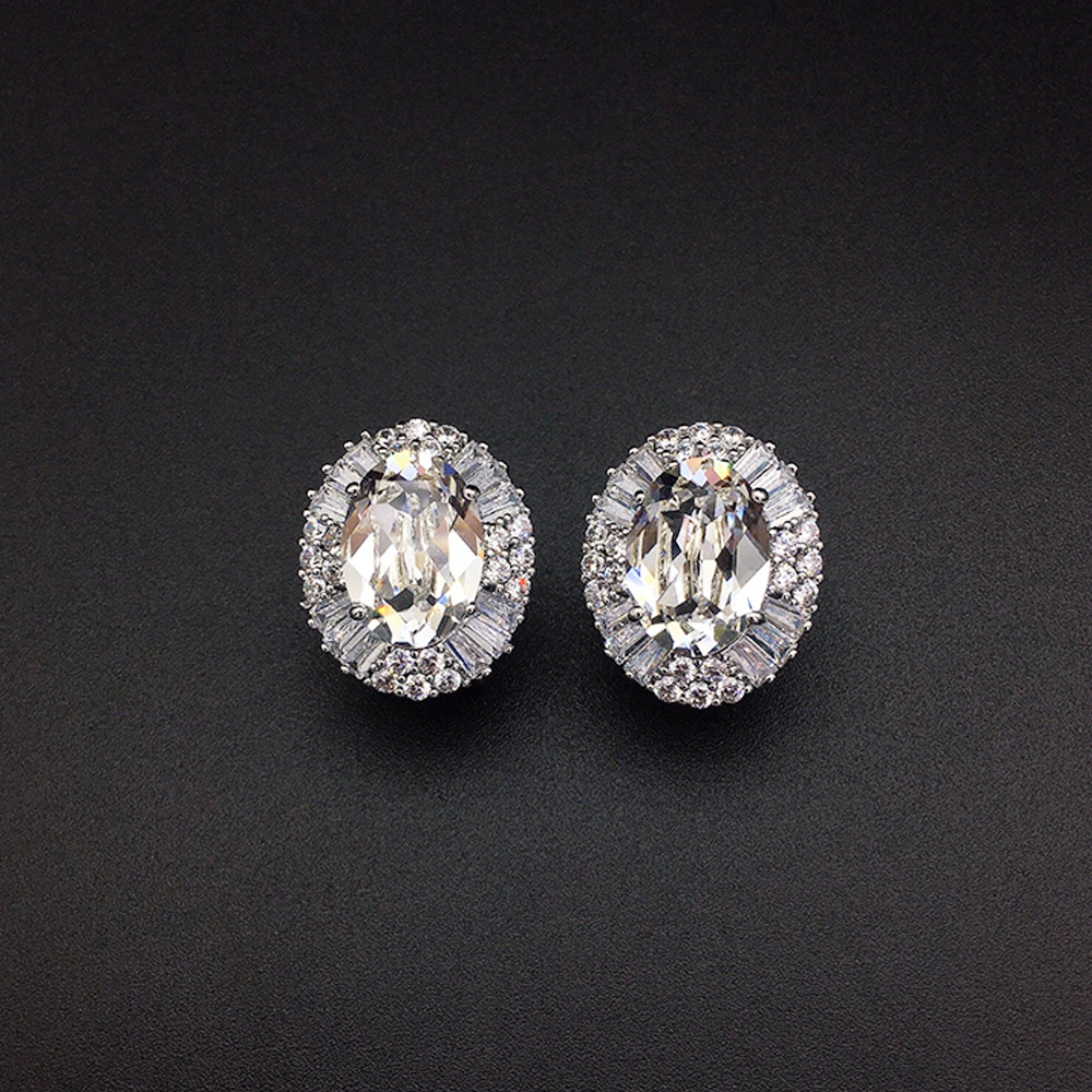 Luxury Violet Blue Oval Crystal Stud Earrings for Women